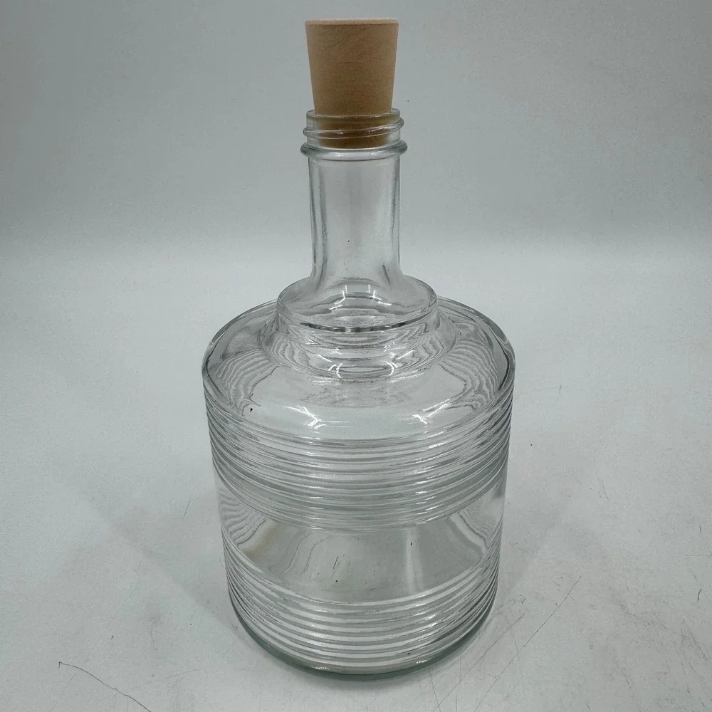 Vintage MCM Clear Glass‎ Bottle Cork Topper Decorative Decanter Apothecary Clear